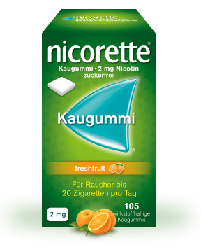 nicorette Nikotinkaugummi freshfruit 2 mg in der Verpackung